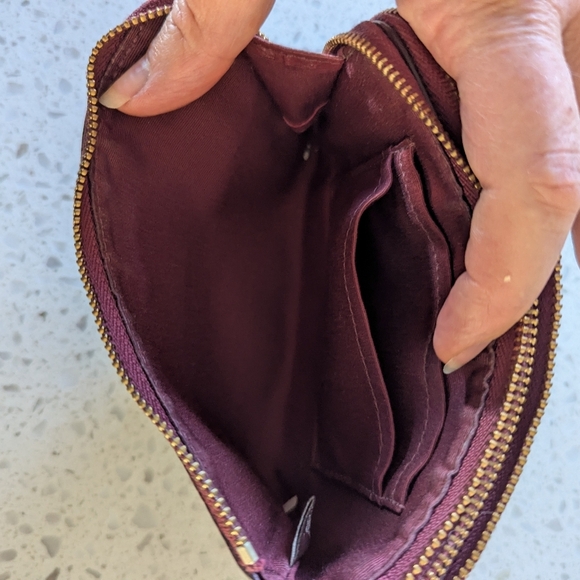 Coach Double Corner Zip Wristlet Leather Phone Wallet In Wine - Picture 7 of 12